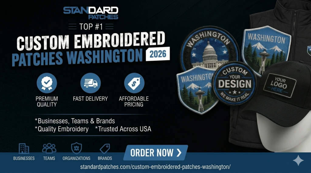 Custom embroidered patches Washington showing high-quality logo designs